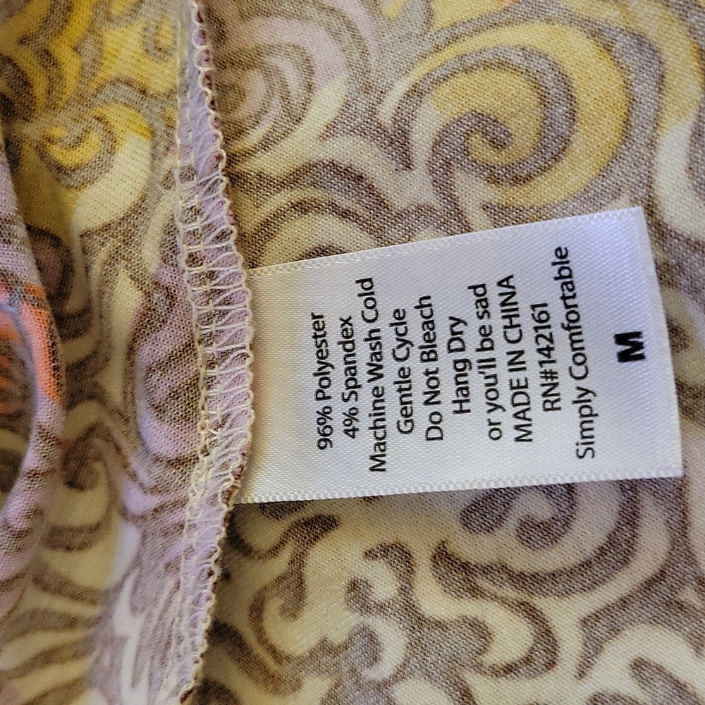 LuLaRoe brown orange lilac gold cream swirl round neck short sleeve dress …M EUC - Picture 6 of 6